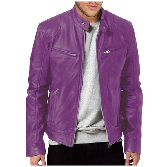 GXIPO Mens Leather Jacket Real Lambskin Cafe Racer Style Leather Biker Jackets For Men Purple M