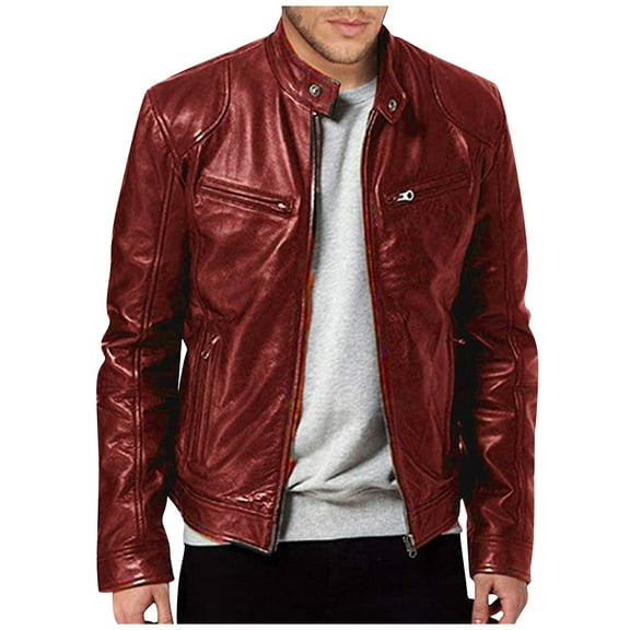GXIPO Mens Leather Jacket Real Lambskin Cafe Racer Style Leather Biker Jackets For Men Wine M