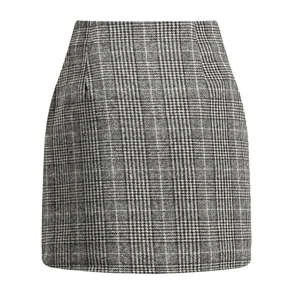 GXIPO Mini Skirts for Women Trendy Winter Plaid High Waisted Stretch Bodycon Pencil Skirt Light Gray L
