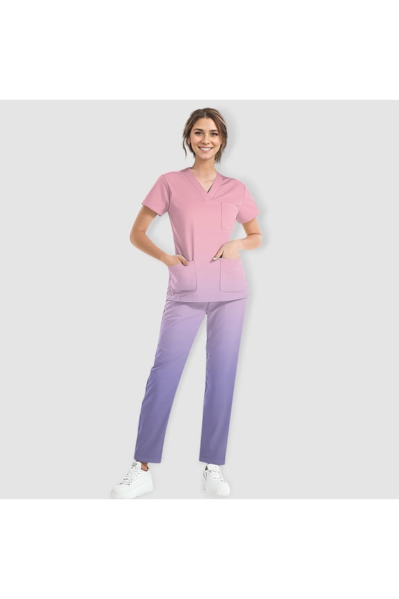 Nursing Uniform Scrubs for Women Set V-Neck Top & Drawstring Pants Tie Dye Athletic Workwear