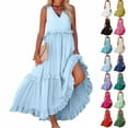 thumbnail image 1 of GXIPO Plus Size Boho Dresses for Curvy Women 2025 V Neck Sleeveless Tiered Ruffle Flowy Maxi Dress with Pockets​ Light Blue S, 1 of 9
