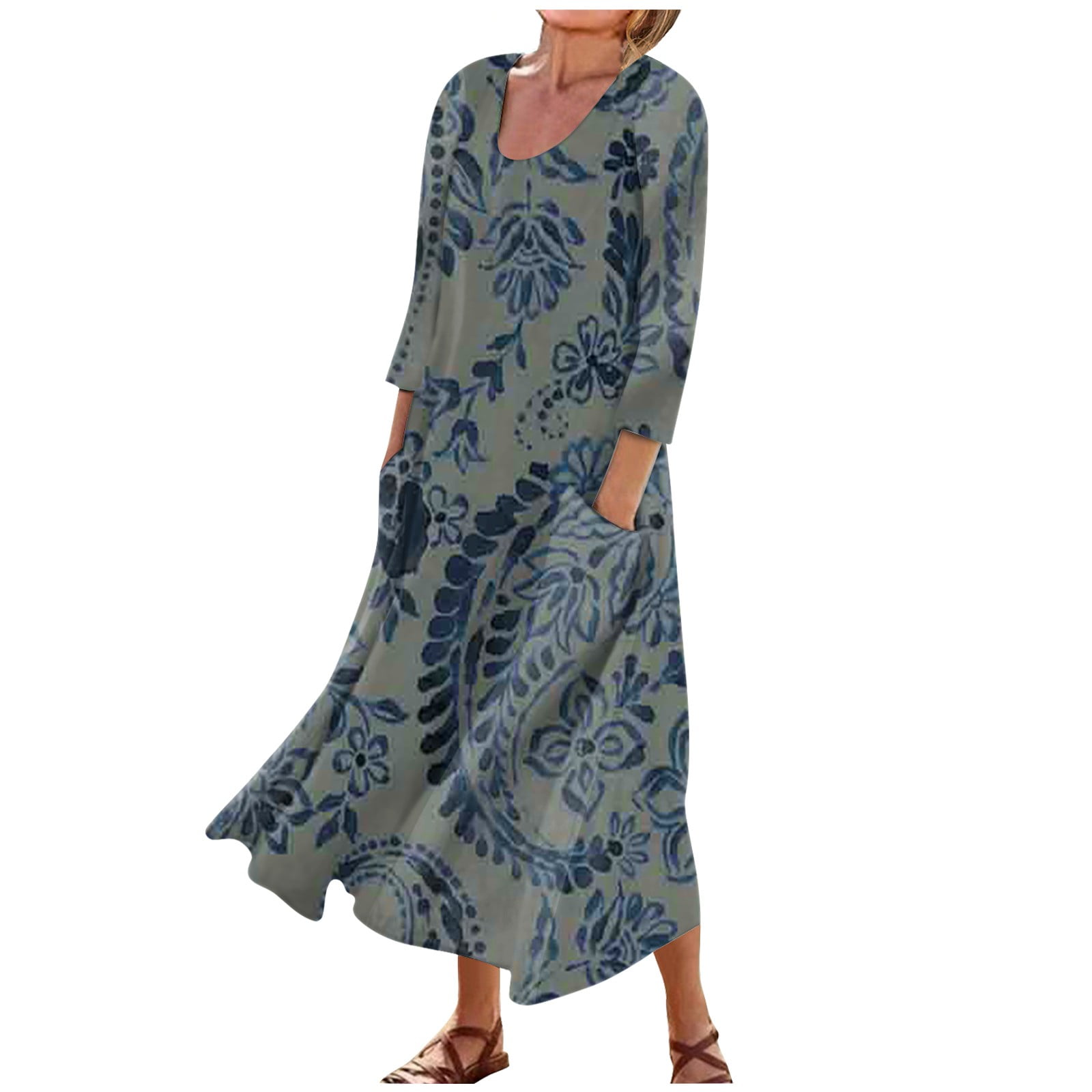 Bimba Women's Long Straight Printed Kurti – 3/4 Sleeve Indian Tunic Dress In Cotton Modal - View #8