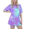 GXIPO Sequin Shirt Dress for Women Tie Backless Short Sleeve Sparkly ...