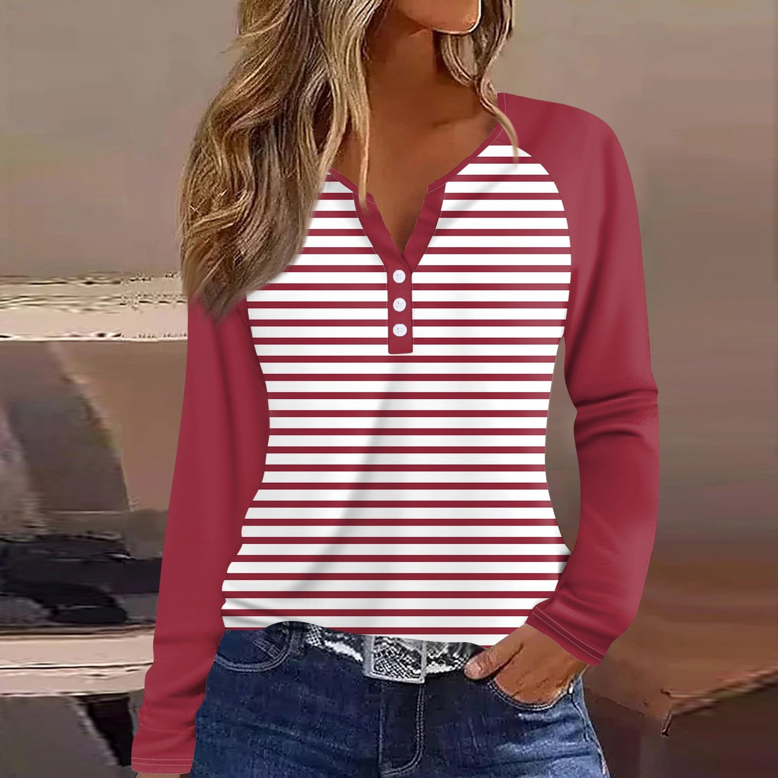 Askyes Women's Long Sleeve Henley Tunic Top - V-Neck Button Up Casual Shirt For Fall/Winter - View #13