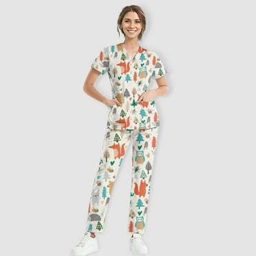 GXIPO Scrub Sets for Woman Classic V-Neck & Yoga Pants Medical Nursing Uniforms Set Animal Athletic Workwear