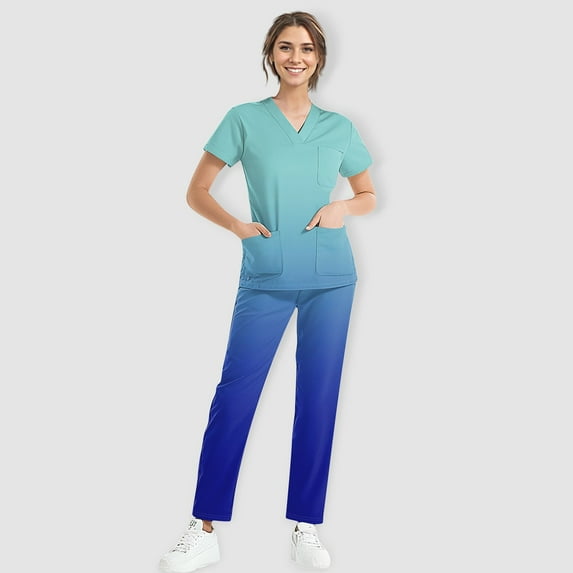 GXIPO Scrub Sets for Woman Tie Dye V-Neck Top & Drawstring Pants Nurse Uniform Stretchy Workwear
