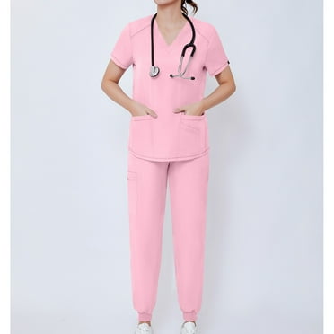 GXIPO Scrubs for Women Set Medical Nursing Uniforms Set Athletic V-Neck Top & Pocket Jogger Pants Workwear