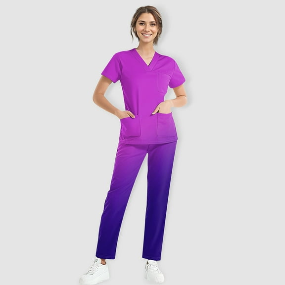 GXIPO Scrubs for Women Set V-Neck Pocket Top & Drawstring Scrub Pants Medical Nursing Uniforms Set Tie Dye Athletic Workwear