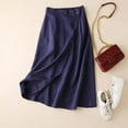 thumbnail image 1 of GXIPO Summer Cotton Linen Skirts for Women Elastic Waist Buttoned A Line Midi Skirt Boho Beach Skirt Blue M, 1 of 4