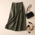 thumbnail image 1 of GXIPO Summer Cotton Linen Skirts for Women Elastic Waist Buttoned A Line Midi Skirt Boho Beach Skirt Green M, 1 of 4