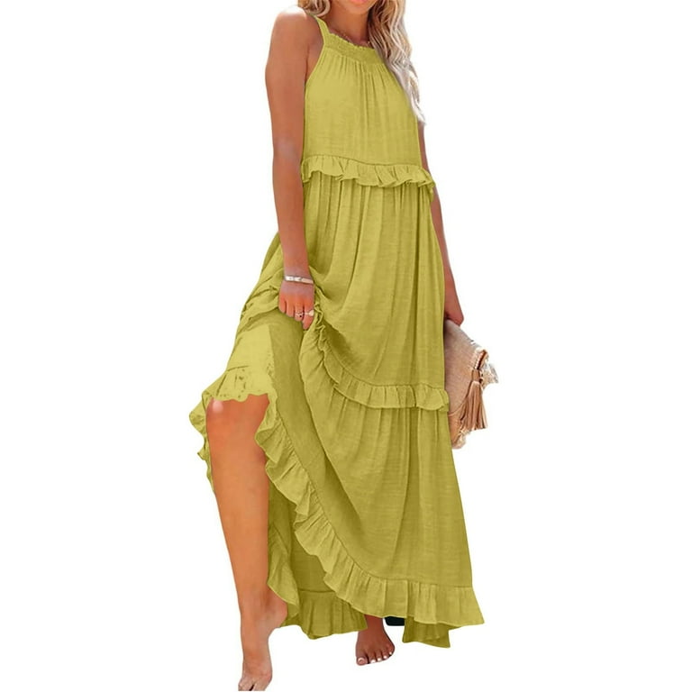 GXIPO Sun Dresses for Women 2025 Vacation Halter Ruffle Tiered