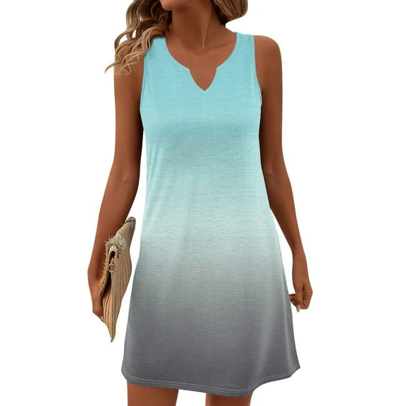 GXIPO Sun Dresses for Women 2025 Vacation Summer Casual Sleeveless Tank Dress Beach Cover Ups Trendy Midi Sundress Light Blue M