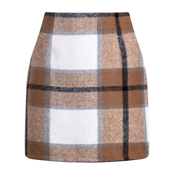 GXIPO Sweater Dress for Women 2024 Mini Plaid Skirts for Women High Waisted Fall Winter Warm Pencil Short Stretchy Skirt Camel XL