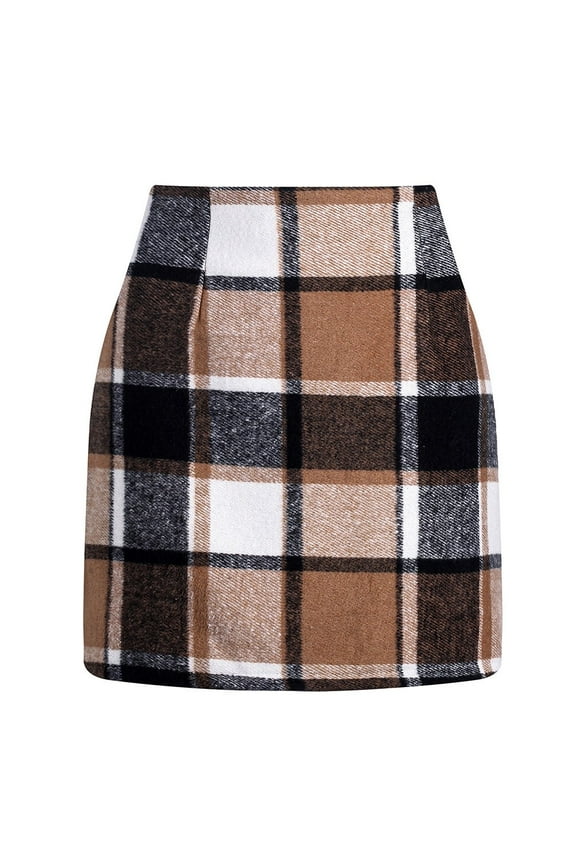 Sweater Dress for Women 2024 Mini Plaid Skirts for Women High Waisted Fall Winter Warm Pencil Short Stretchy Skirt Khaki M