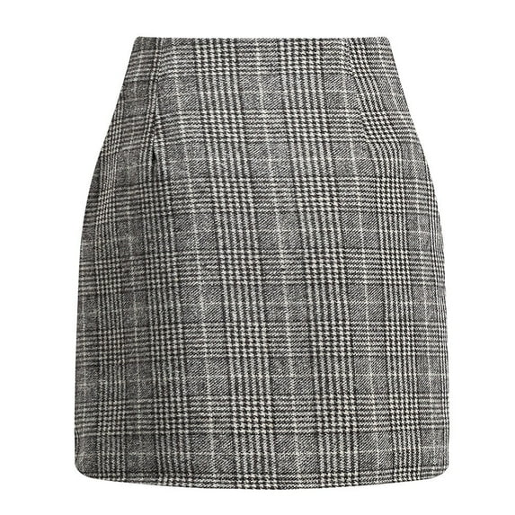 GXIPO Sweater Dress for Women 2024 Mini Plaid Skirts for Women High Waisted Fall Winter Warm Pencil Short Stretchy Skirt Light Gray 2XL