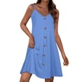 thumbnail image 1 of GXIPO Swimsuit Coverup Petite Summer Dresses for Women Beach Vacation Sleeveless Sundress Tshirt Dress Spaghetti Strap Button Down Resort Wear Blue L, 1 of 9