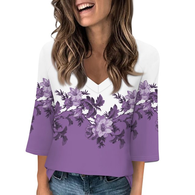 GXIPO Tee Shirts 3/4 Length Sleeve Womens Tops Tunic Trendy Basic Tops