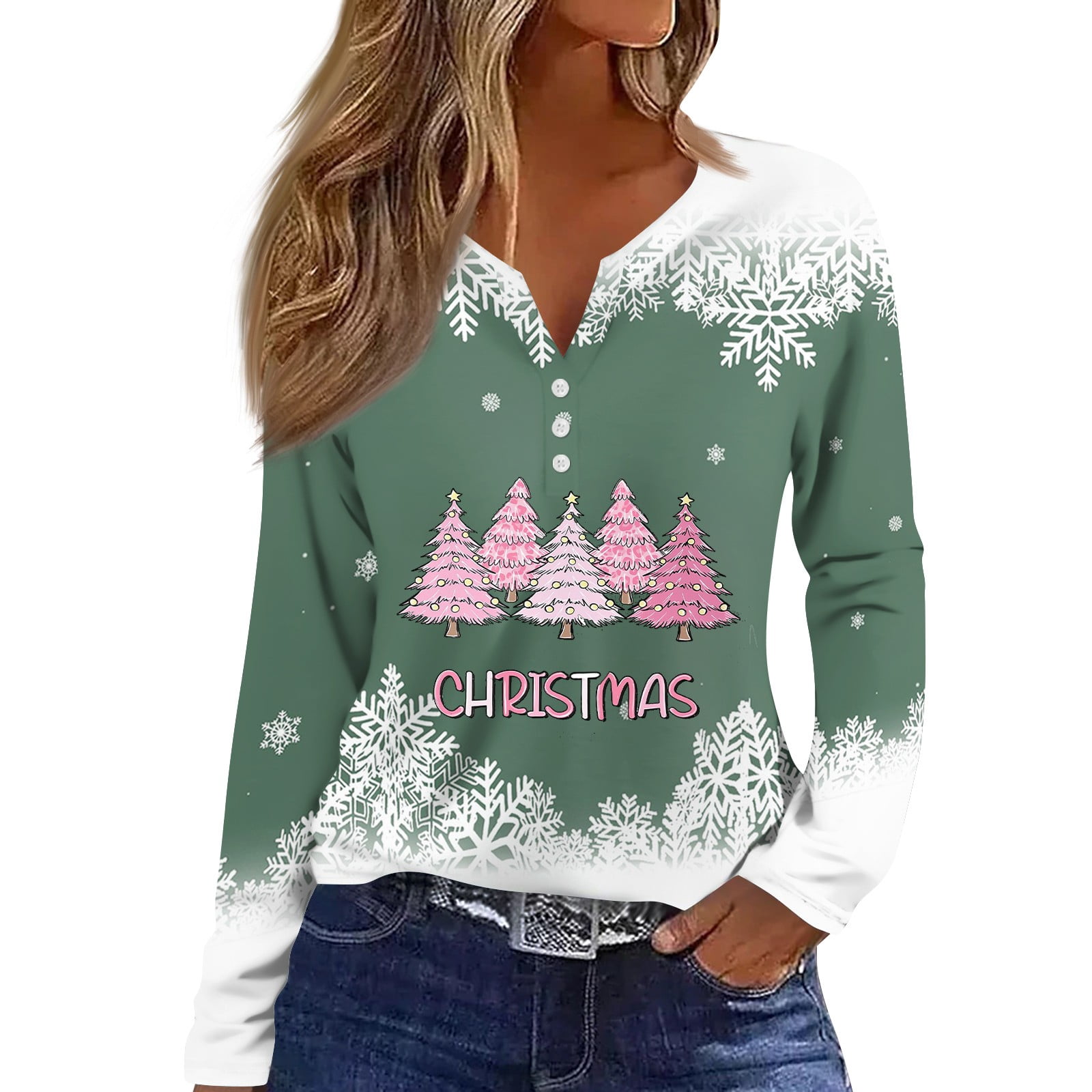 Women's Cute Christmas Tree T-Shirt - Holiday Novelty Graphic Tee Short Sleeve Top