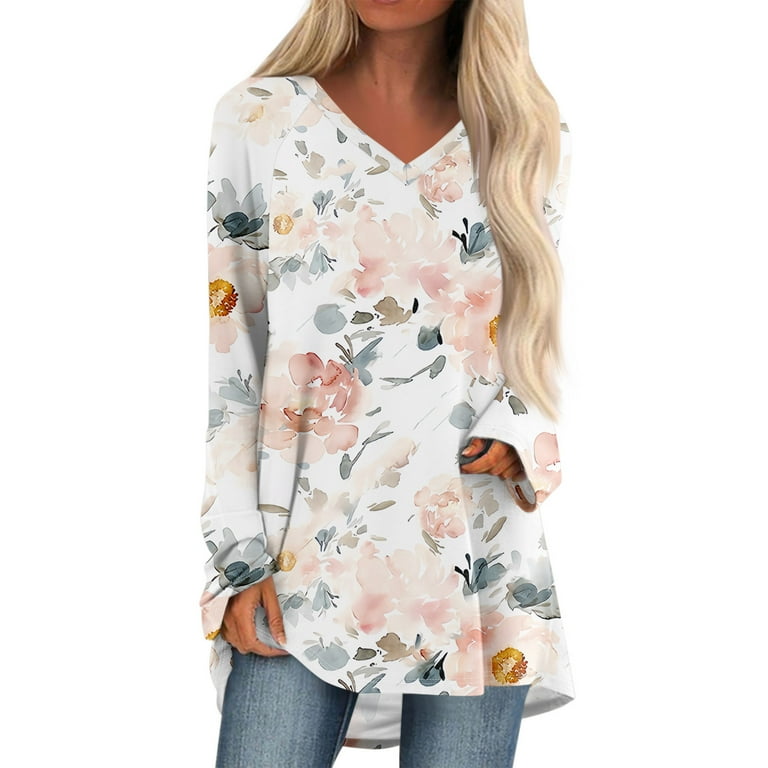 GXIPO V Neck Long Sleeve Shirts for Women Tunic Tops To Wear with Leggings T Shirt Blouse Vintage Juniors Tops Cute Clothes Pink XL Walmart