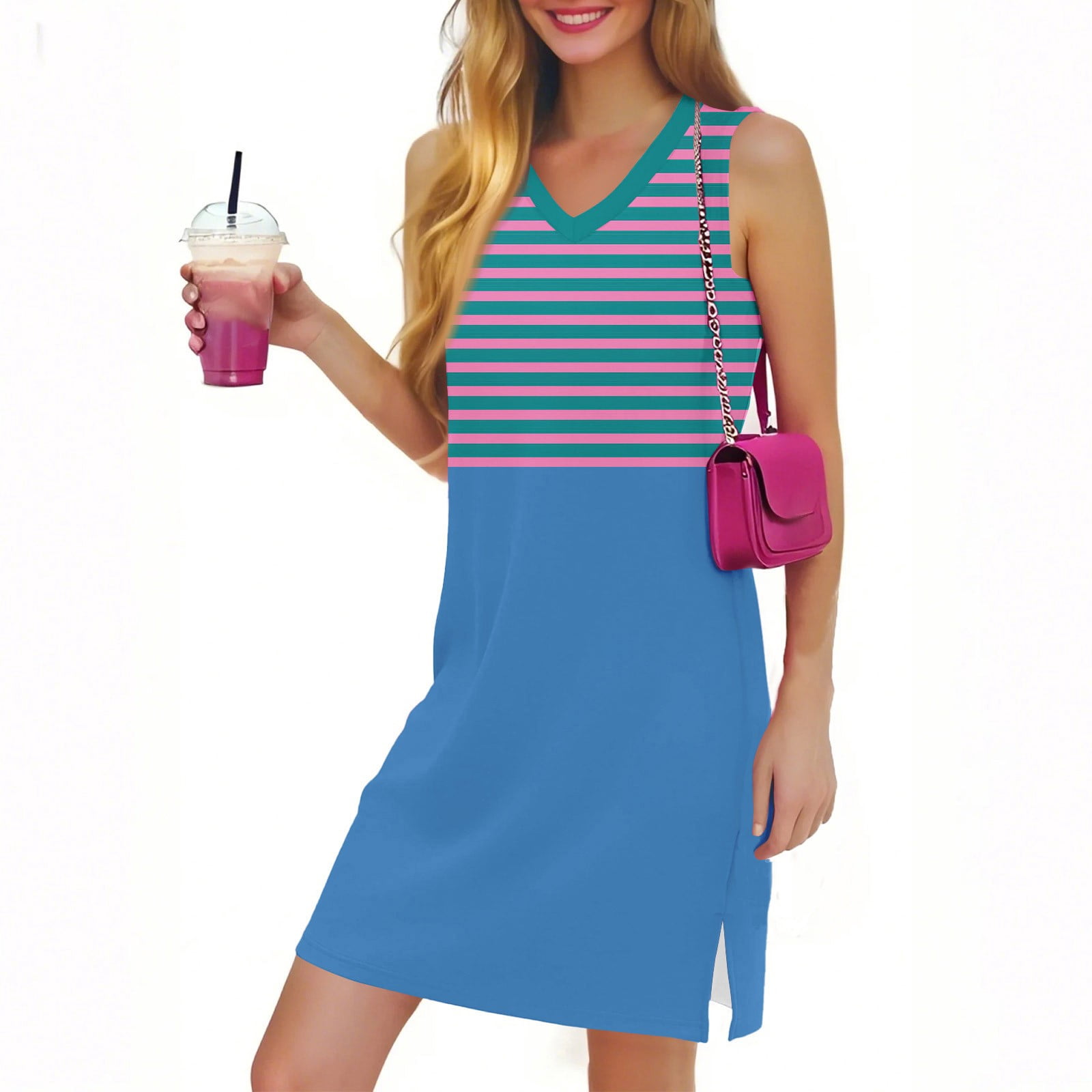 Women's Summer Sundress 2025 - Flowy Knee-Length V-Neck Ruffle Mini Dress With Short Sleeves