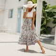 thumbnail image 1 of Women Boho Vintage Floral Print Long Skirt Summer Tiered Maxi Skirt Beige L, 1 of 7