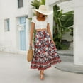 thumbnail image 1 of Women Boho Vintage Floral Print Long Skirt Summer Tiered Maxi Skirt Red L, 1 of 7
