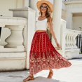 thumbnail image 1 of Women Boho Vintage Floral Print Long Skirt Summer Tiered Maxi Skirt Wine M, 1 of 7
