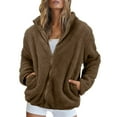 thumbnail image 1 of GXIPO Women Sherpa Jacket Full Zip Fuzzy Teddy Coat with Pockets Fleece Lined Warm Winter Casual Outfits Coffee L, 1 of 6