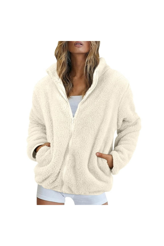 Women Sherpa Jacket Full Zip Fuzzy Teddy Coat with Pockets Fleece Lined Warm Winter Casual Outfits Complexion 2XL