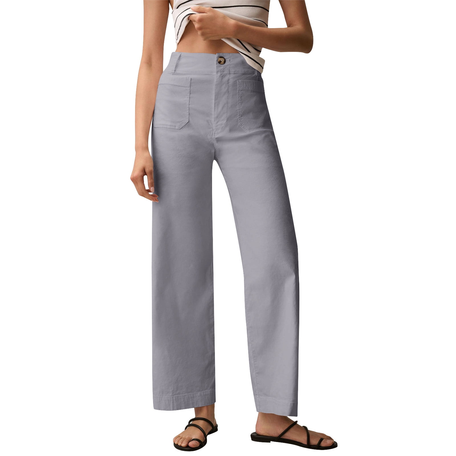 GXIPO Women Stretch Twill Cropped Pants Wide Leg Jeans with Patch ...