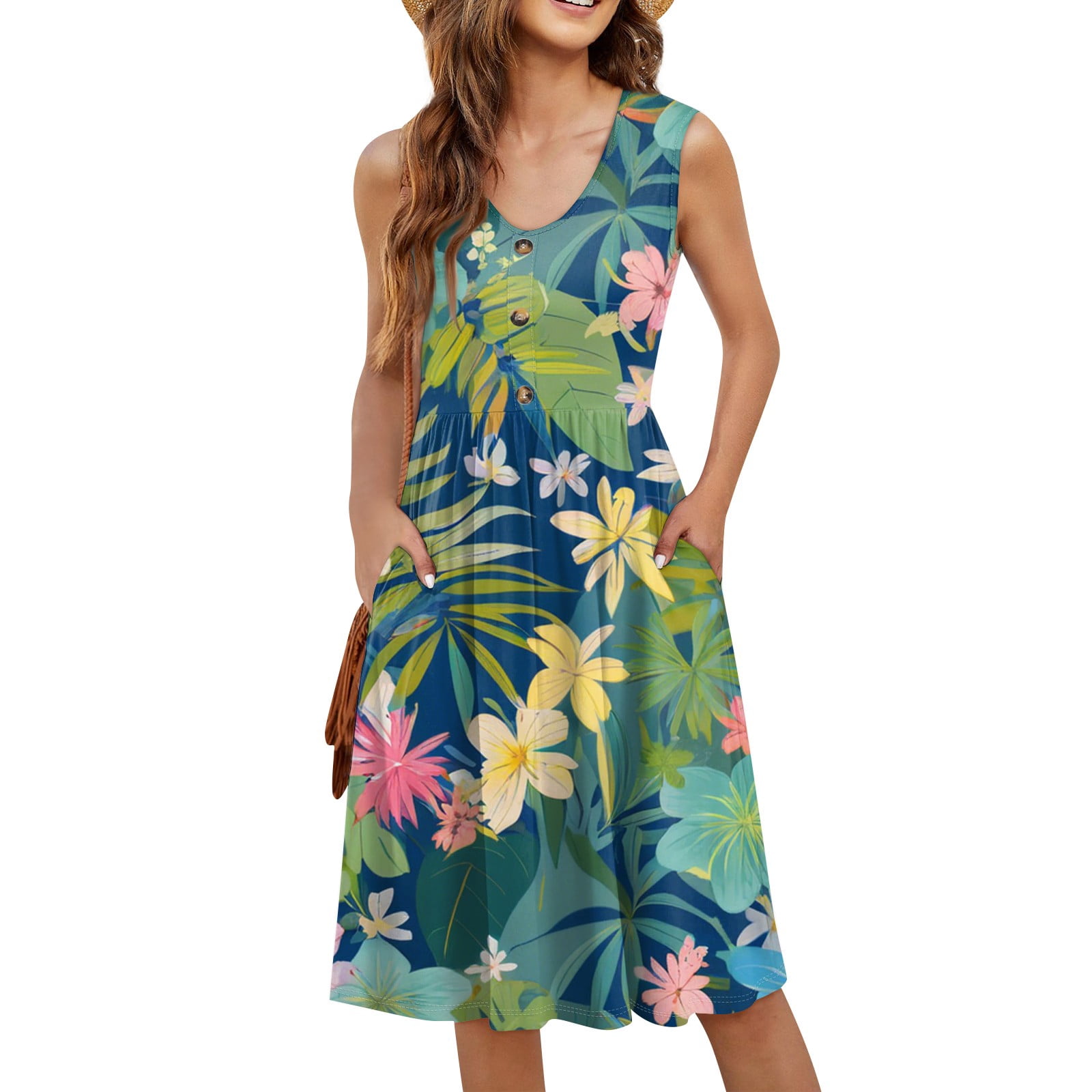 Women's Ruffle Sleeve V-Neck Sundress - A-Line Midi Swing Dress With Pockets, Casual Summer Dress (Sizes S-2XL) - View #7