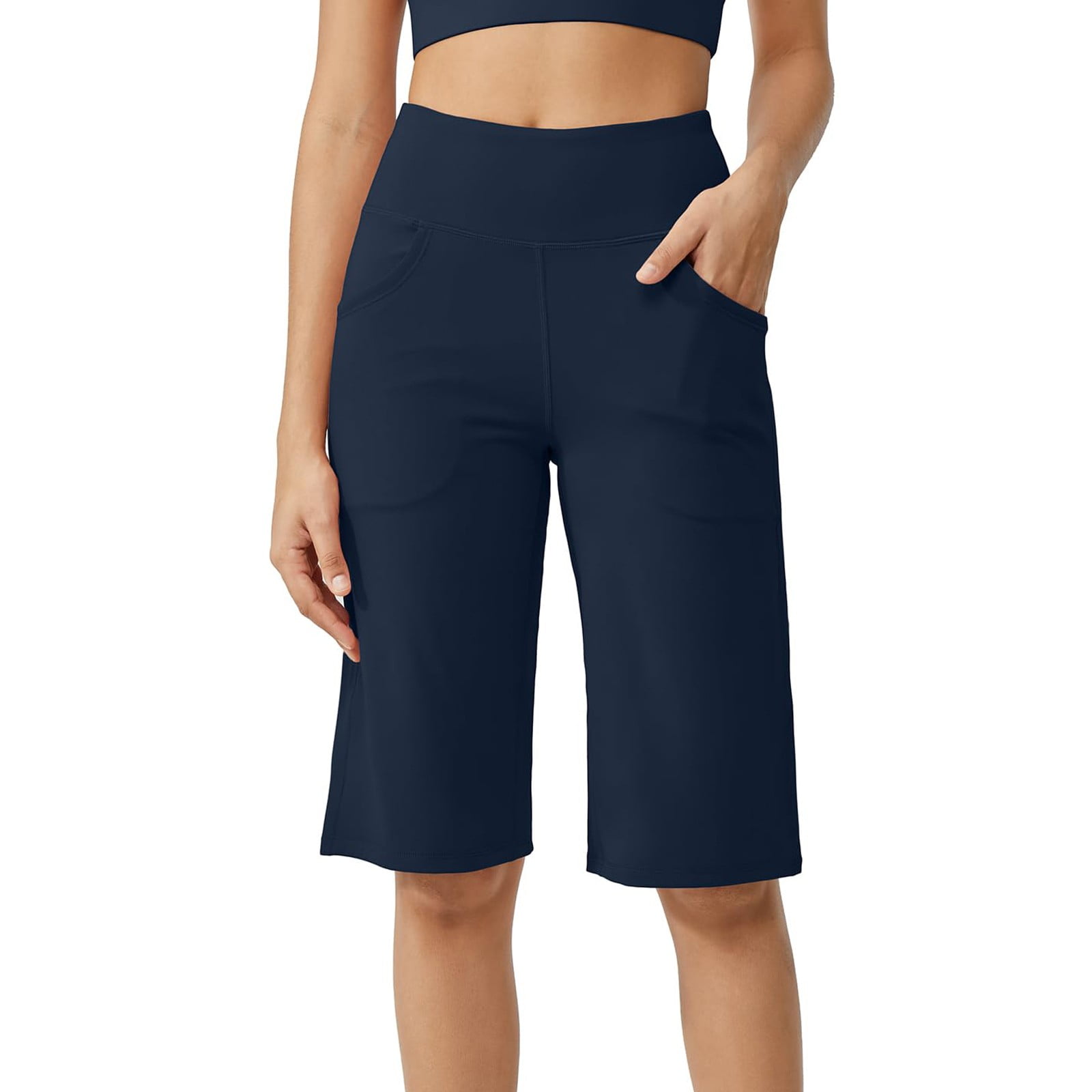 navy blue knee length shorts