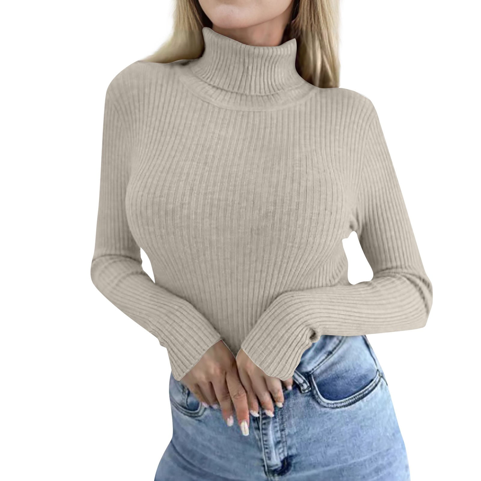 Women's Turtleneck Long Sleeve Shirt - Slim Fit Striped Stretch Blouse Basic Top 2024