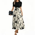 thumbnail image 1 of GXIPO Women's Business Casual Flowy Dress Floral Print Maxi Design Modest Tie Waist Work Attire 2025 Khaki 2XL, 1 of 4