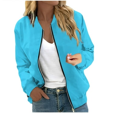 GXIPO Women's Casual Bomber Jacket Lightweight Windbreaker Jackets Long Sleeve Windproof Spring Fall Jackets with Pockets Blue 2XL