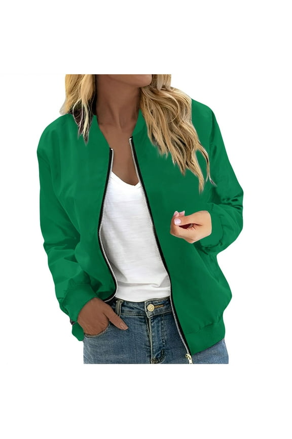 Women's Casual Bomber Jacket Lightweight Windbreaker Jackets Long Sleeve Windproof Spring Fall Jackets with Pockets Dark Green M