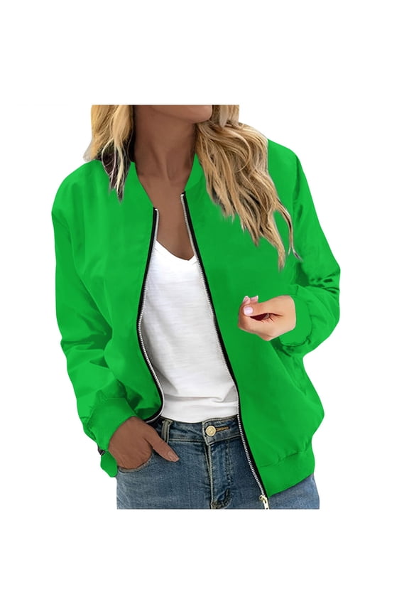 Women's Casual Bomber Jacket Lightweight Windbreaker Jackets Long Sleeve Windproof Spring Fall Jackets with Pockets Green M