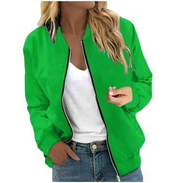 GXIPO Women's Casual Bomber Jacket Lightweight Windbreaker Jackets Long Sleeve Windproof Spring Fall Jackets with Pockets Green XL