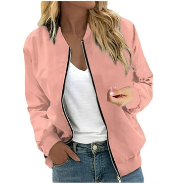 GXIPO Women's Casual Bomber Jacket Lightweight Windbreaker Jackets Long Sleeve Windproof Spring Fall Jackets with Pockets Pink L