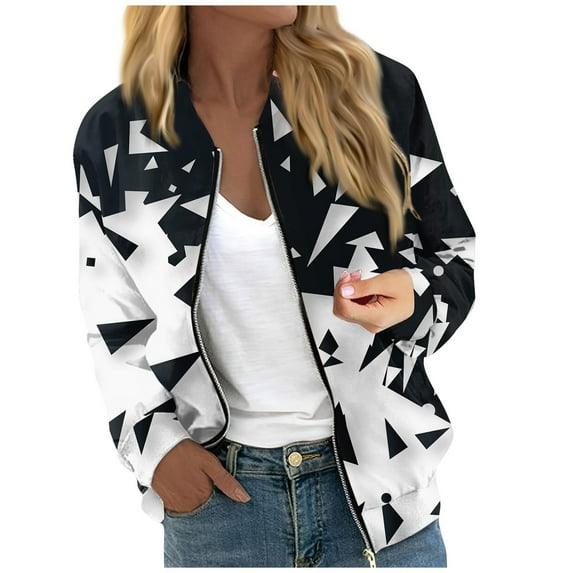 GXIPO Women's Casual Floral Zip Up Bomber Jacket Coat Stand Collar Lightweight Short Outwear Tops Windbreaker with Pockets Dark Gray XL