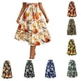 thumbnail image 1 of GXIPO Women's Comfy Midi Skirt High Waist Floral Tiered Skirt Flowy Elastic Summer Boho Skirt Orange XL, 1 of 9