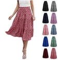 thumbnail image 1 of GXIPO Women's Comfy Midi Skirt High Waist Floral Tiered Skirt Flowy Elastic Summer Boho Skirt Wine L, 1 of 9