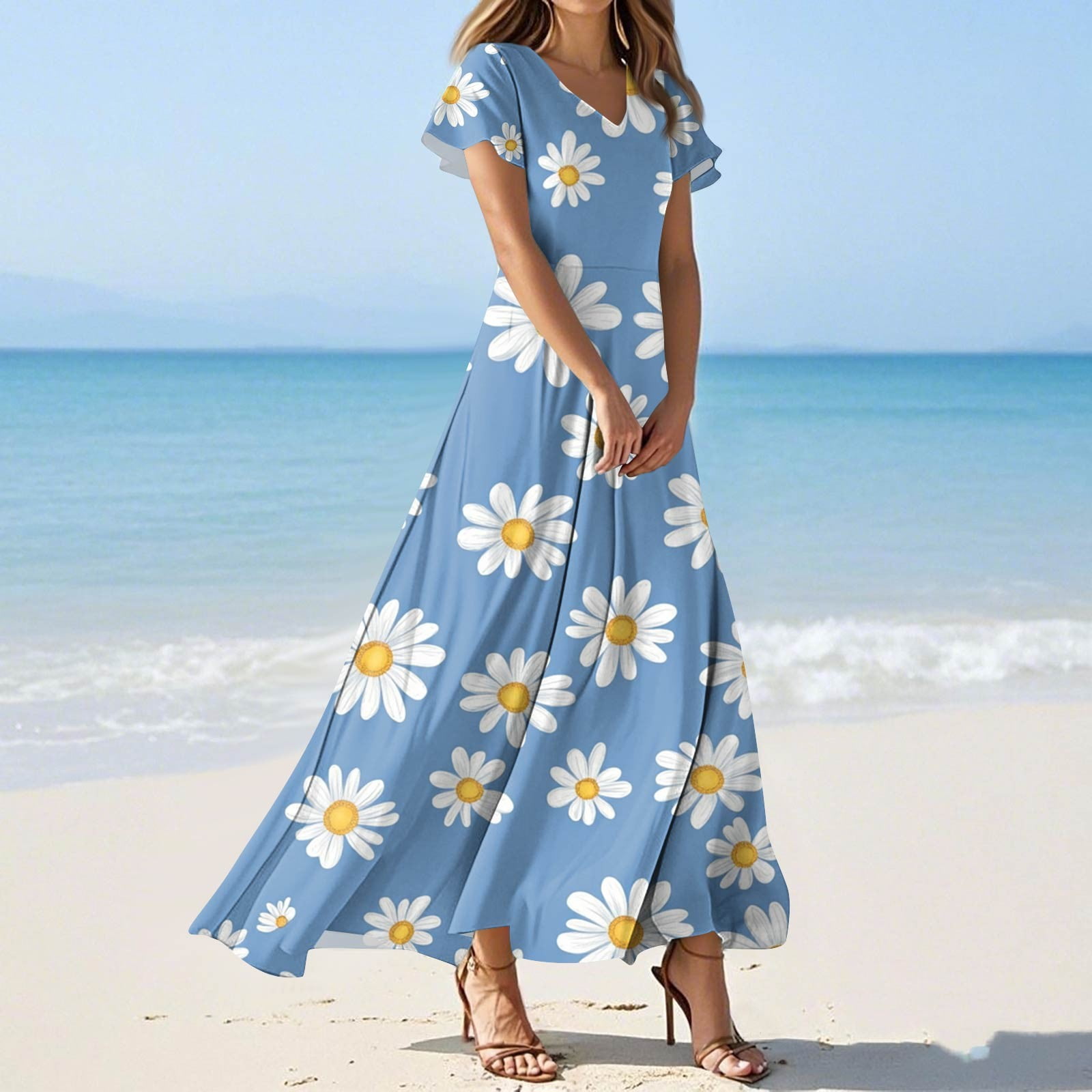fitted lace wedding dress Chiffon Floral Flutter Sleeve Maxi Gown – Terijon.com main image 0