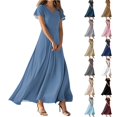 thumbnail image 1 of GXIPO Women's Elegant Flutter Sleeve Maxi Dress Floral Chiffon Wedding Guest Dress Flowy Beach Dress for Summer 2025 Pink XL, 1 of 1