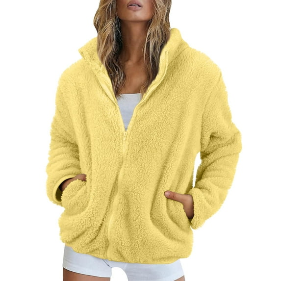 GXIPO Women's Fashion Winter Coat Sherpa Fleece Faux Fur Shearling Oversized Trendy Jackets Warm Outerwear Yellow 2XL