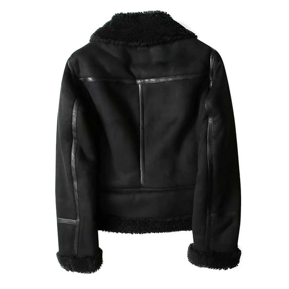 GXIPO Women's Faux Shearing Moto Jacket Thick Lined Parka Winter Shearling Coat Leather Jacket Black XL