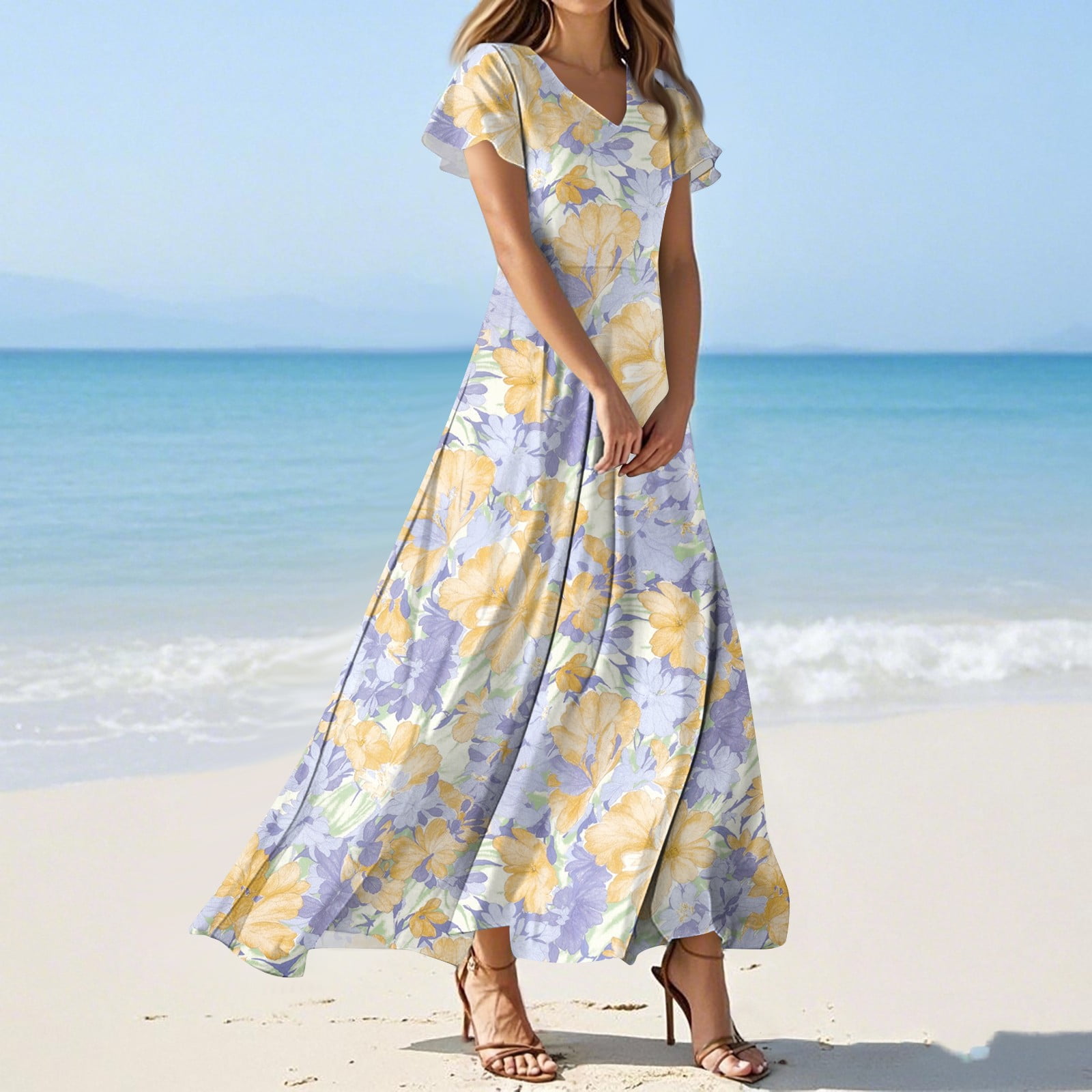 GXIPO Women's Floral Maxi Dresses 2025 Summer Elegant Flowy Chiffon ...