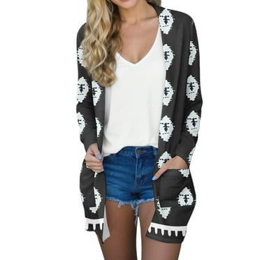 GXIPO Women's Lightweight Cardigan Sweaters Open Front Long Sleeve Casual Loose Thin Cardigans with Pockets 2025 Floral Black 2XL