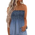 thumbnail image 1 of GXIPO Women's Plus Size Tube Tops Strapless Blouse Pleated Sleeveless Stretchy Sleeveless Flare Hem Tube Dark Blue L, 1 of 5