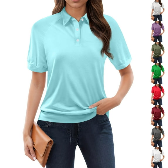 GXIPO Women's Polo Shirts Collared Work Tops Short Sleeve Business Casual Dressy Blouses Summer Tops Dark Gray L